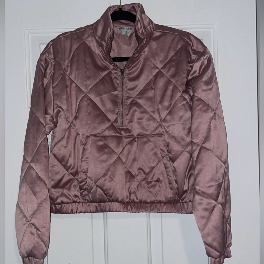 Forever 21 Quilted Satin Puffer Jacket - Mauve